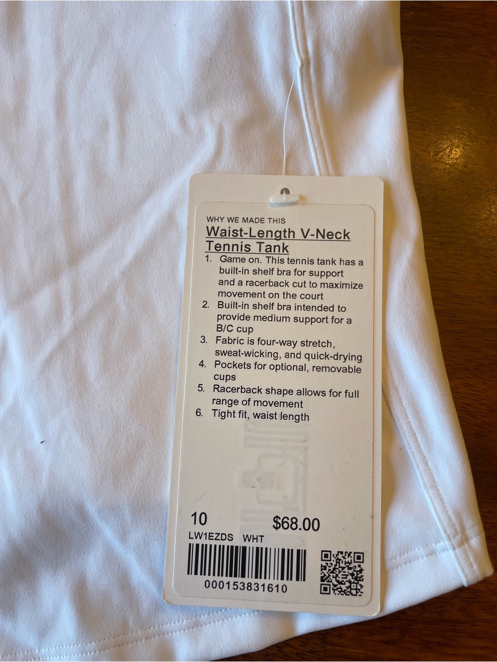 Lululemon Waist-Length V-Neck Tennis Tank White NWT Size 10 Racerback - Picture 4 of 6
